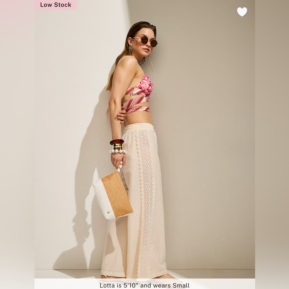 🆕 RESERVED EB VICTORIA'S SECRET SWIM BEACHWEAR LINEN LACE-TRUM COVER-UP PANTS M - Picture 5 of 16